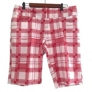 adidas Red and White Plaid Women Shorts